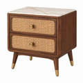Comodino 55 x 42 x 58 cm in legno noce con rattan e piano effetto marmo stile retrò