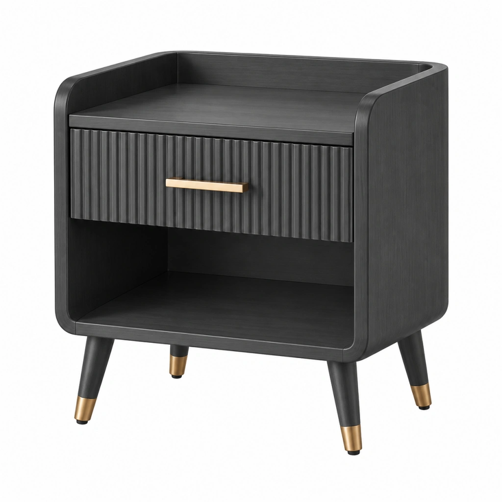 Comodino 50 x 40 x 60 cm in legno nero con cassetto stile moderno