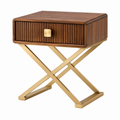 Comodino 55 x 40 x 60 cm in legno marrone e metallo dorato con cassetto stile moderno