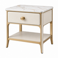 Comodino 50 x 40 x 60 cm con cassetto in metallo dorato e piano effetto marmo