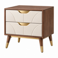 Comodino 50 x 40 x 60 cm in legno marrone e rivestimento beige con 2 cassetti stile moderno