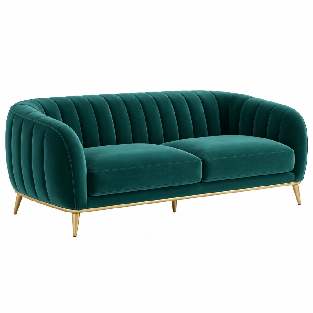 Divano 2 posti 180 cm in velluto verde con piedini dorati stile moderno
