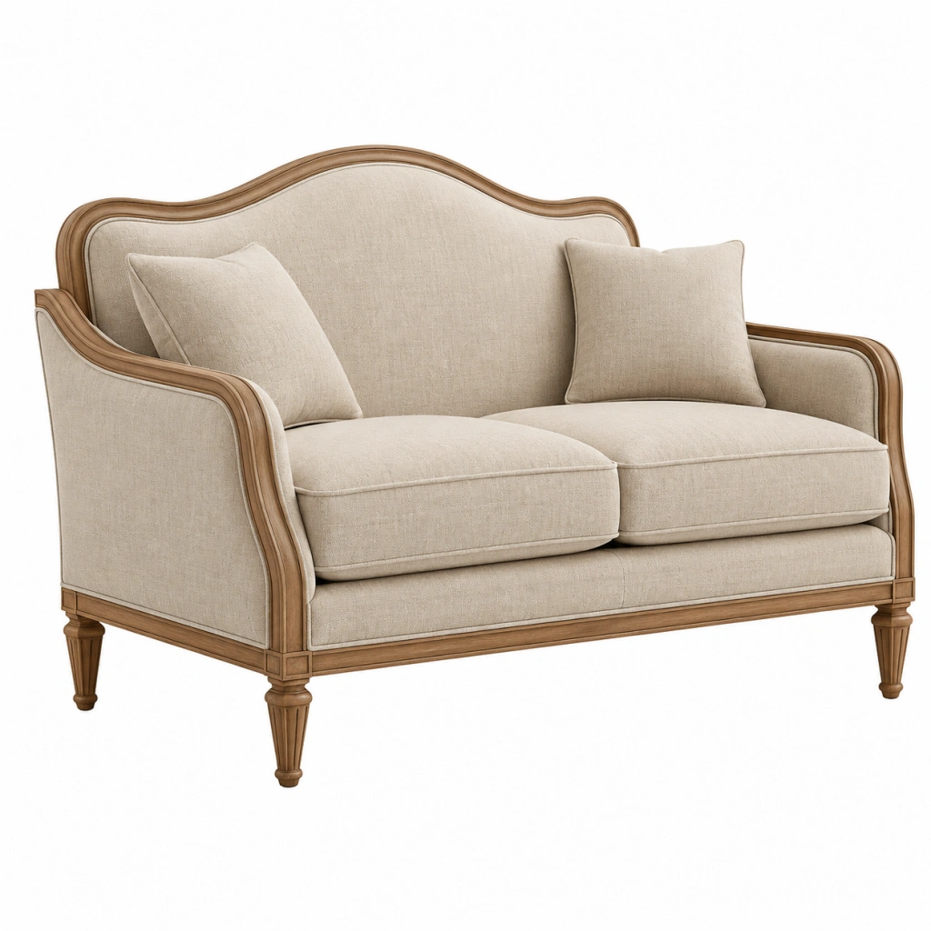 Divano 2 posti 160 x 90 x 100 cm in tessuto beige e legno - stile classico