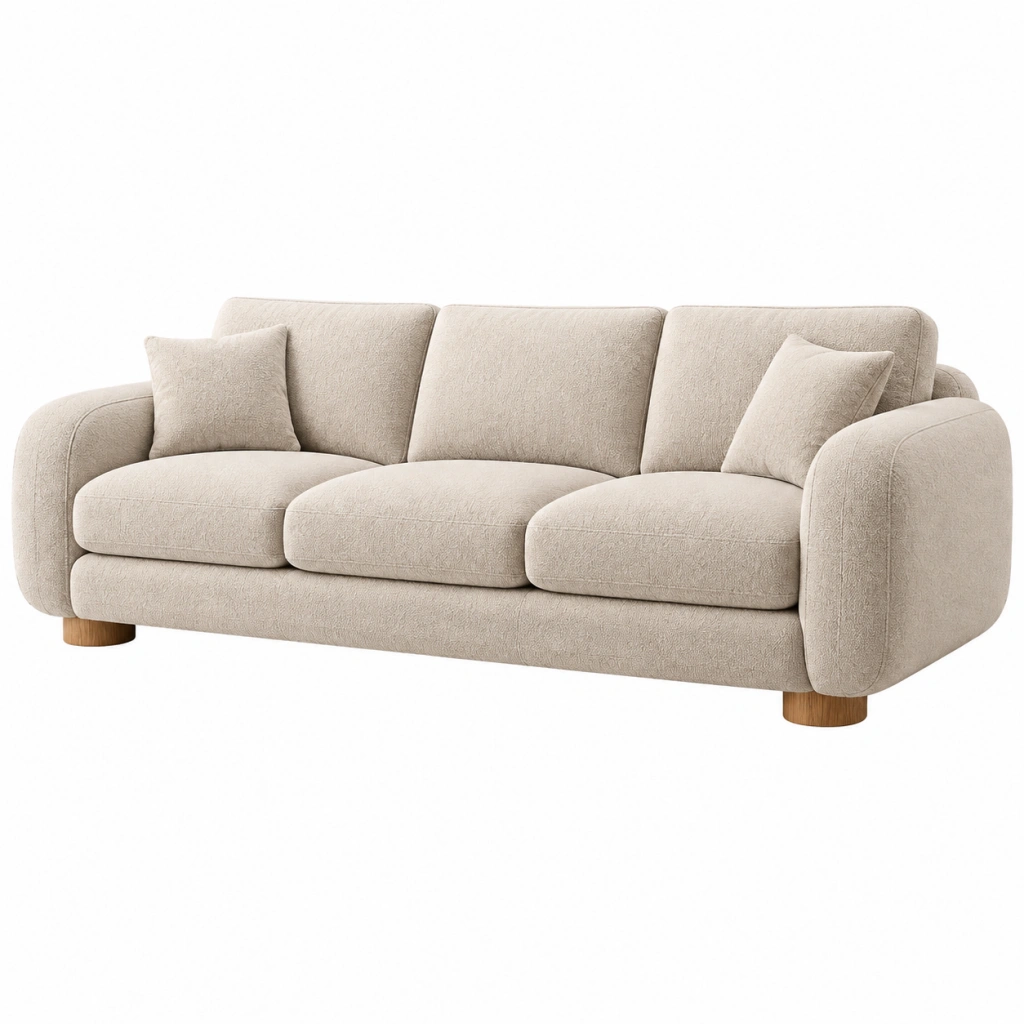 Divano 3 posti 220 x 90 x 85 cm in tessuto color crema con piedini in legno - stile moderno