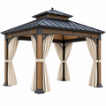 Gazebo da giardino 300 x 300 x 300 cm in acciaio nero effetto legno con tende - struttura a padiglione