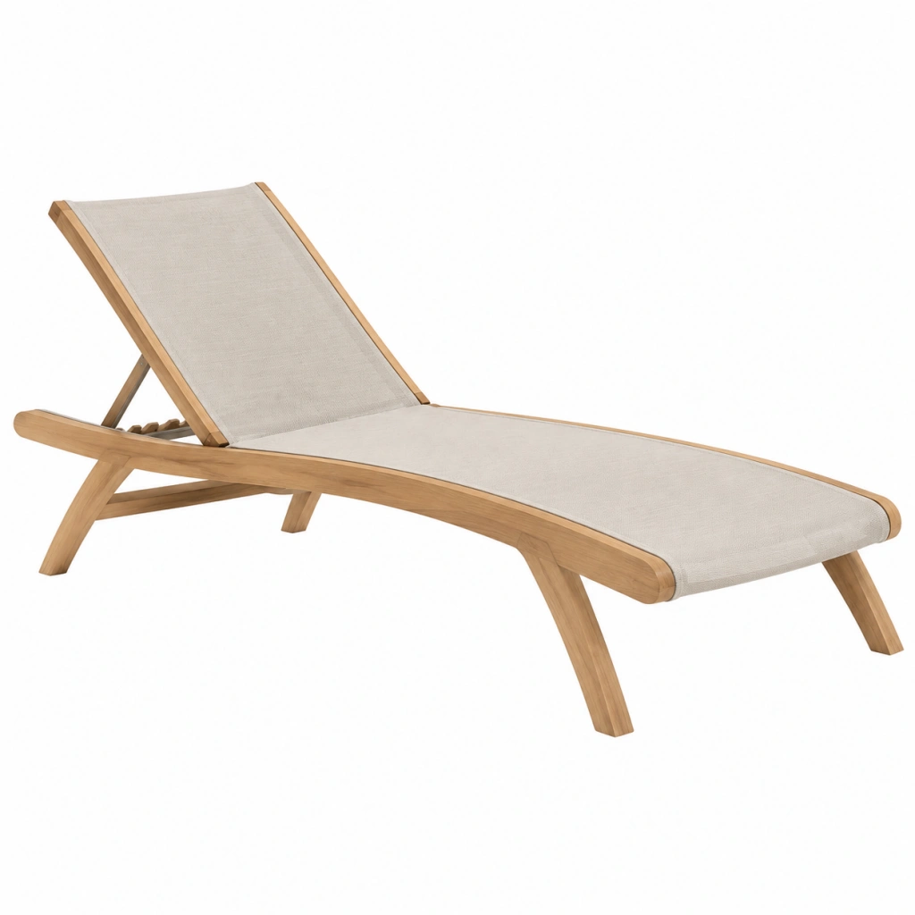 Sdraio da giardino 200 x 70 x 85 cm in legno e tessuto beige reclinabile