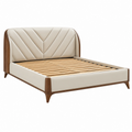 Letto matrimoniale 160 x 200 cm in similpelle avorio e legno noce con testiera imbottita