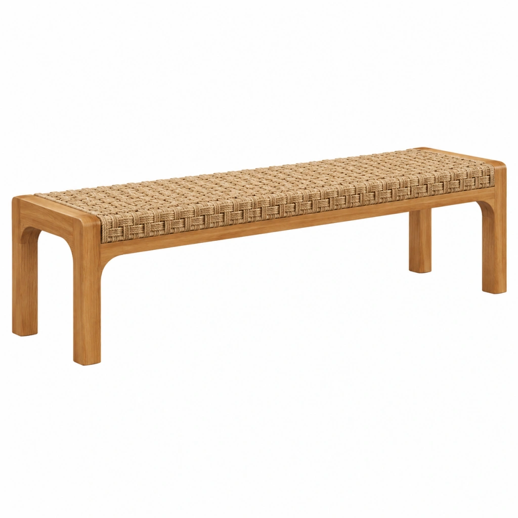 Panca 120 x 40 x 45 cm in legno e fibra naturale beige stile rustico