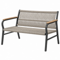 Panca da giardino 126 x 70 x 85 cm in metallo nero e corda grigia - stile moderno con braccioli in legno