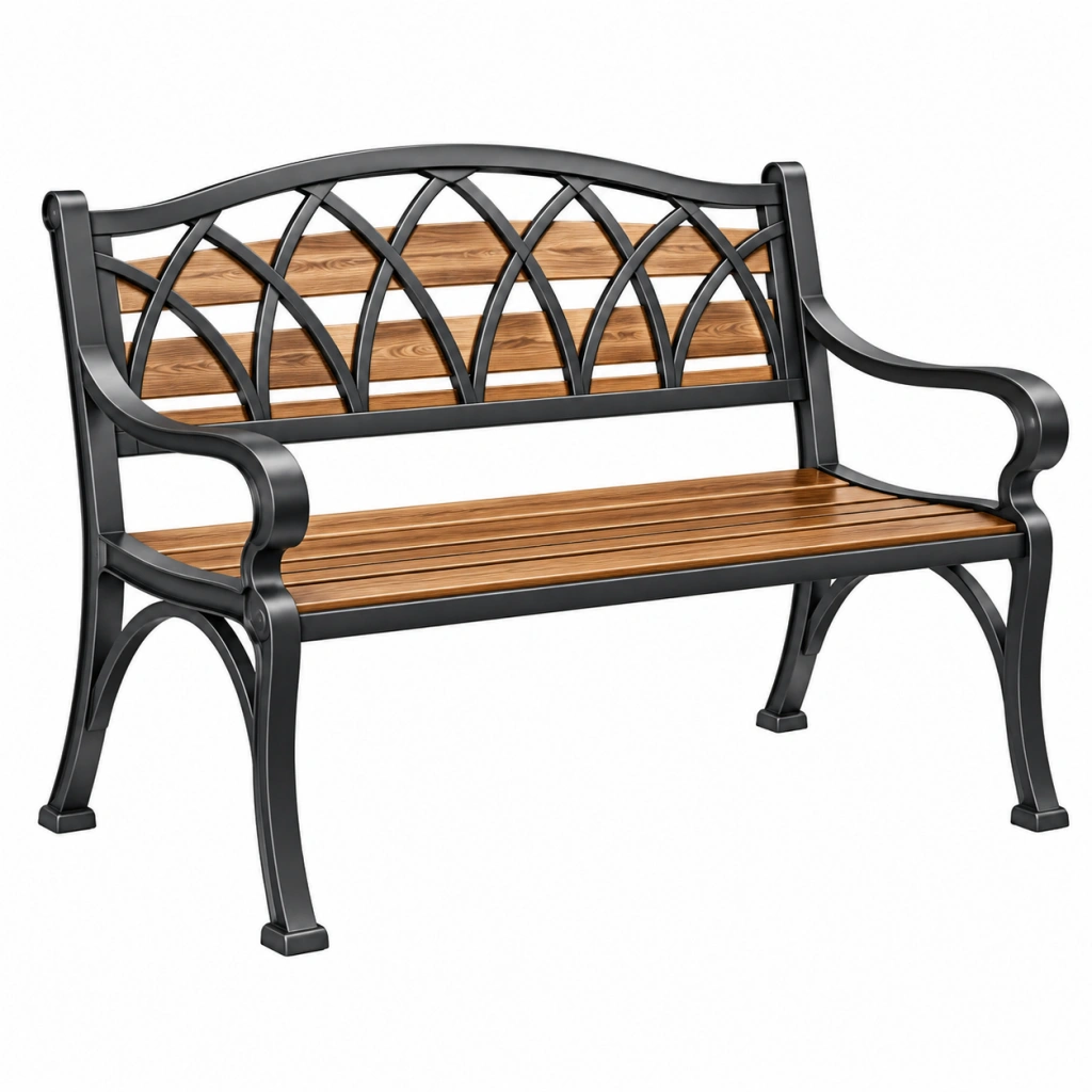 Panca da giardino 122 x 61 x 89 cm in metallo e legno marrone nero - stile classico